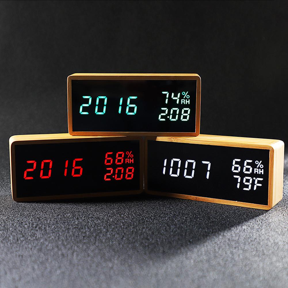충전식 알람 시계 온도 습도 모니터 테이블 알람 시계 사운드 컨트롤 스누즈 LED 디지털 시계 데스크탑 시계